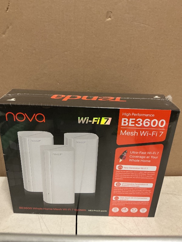 Photo 1 of Tenda WiFi 7 Mesh System BE3600 – Dual Band Mesh WiFi System for Home, Covers Up to 6,600 Sq. Ft., Seamless Mesh Network with 3 Gigabit Ports, Supports 160+ Devices, MLO, VPN, 4K QAM, ME3 Pro (3-Pack)