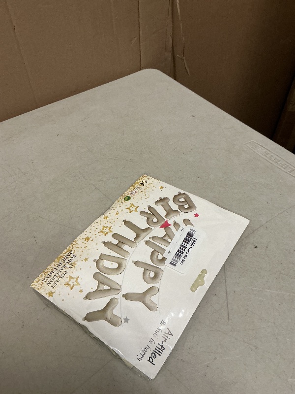 Photo 1 of 16 Inch Happy Birthday Balloon, White Sand Happy Birthday Balloons Banner Aluminum Foil Letters Balloons for Birthday Party Decorations Supplies