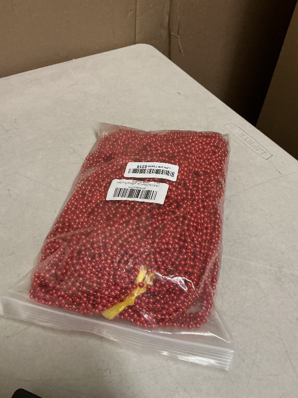 Photo 1 of 100 PCS Red Mardi Gras Beads, Red Beads Necklaces Christmas Necklaces 33" Metallic Beaded Costume Necklaces Party Necklaces for Valentines Christmas Parade Throws Wedding Birthday Party Favors