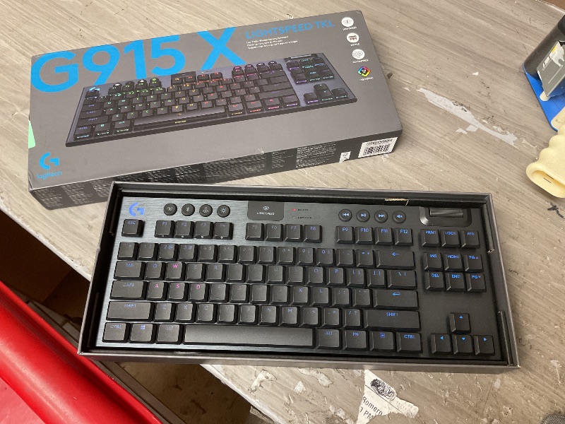Photo 1 of Logitech G915 X Lightspeed TKL Low-Profile Wireless Gaming Keyboard, Double-Shot PBT Keycaps, Fully Programmable Keys, RGB Backlighting, Sleek Aluminum Finishing, GL Brown Tactile - PC/Mac - Black