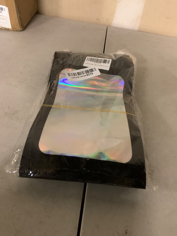 Photo 1 of 100 Pieces Smell Proof Mylar Bags- Resealable Holographic Packaging Pouch Bag with Clear Window for Food Storage Eyelash Jewelry Electronics Storage (Black, 6.3 x 9.4 Inch)
