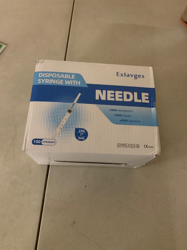 Photo 1 of 100 Pack Disposable 3ml/cc Lab Syringes with 23Ga 1 Inch Needle Luer Lock, Individually Sealed Packed
