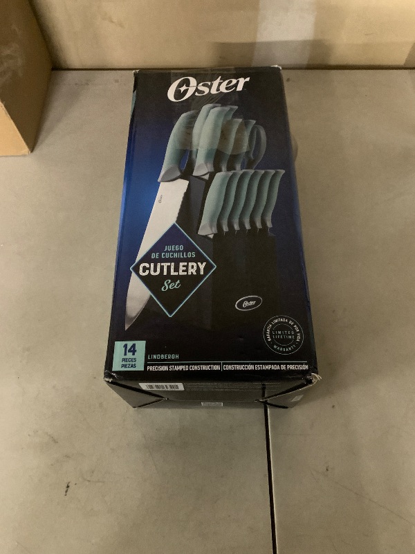 Photo 1 of Oster Lindbergh 14 Piece Stainless Steel Kitchen Knife Block Set - Sage Green W/Black Knife Block - Cuchillos Para Cocina