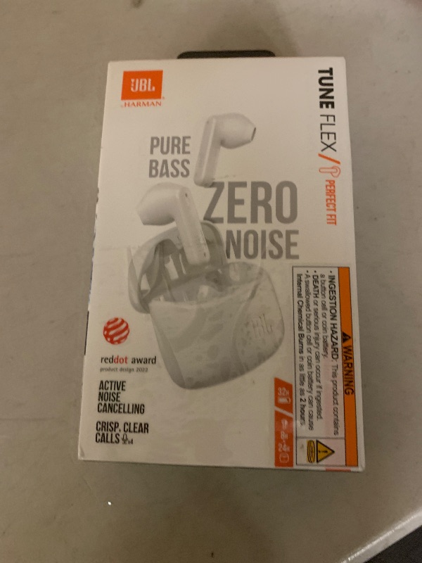 Photo 1 of JBL Tune Flex - True Wireless Noise Cancelling Earbuds (White), Small