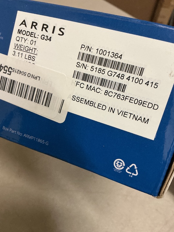Photo 1 of ARRIS (G34) - Cable Modem Router Combo - Fast DOCSIS 3.1 Gigabit WiFi 6 (AX3000), Approved for Comcast Xfinity, Cox, Spectrum & More, 1 Gbps Max Internet Speeds