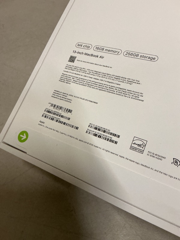 Photo 1 of Apple 2025 MacBook Air 13-inch Laptop with M4 chip: Built for Apple Intelligence, 13.6-inch Liquid Retina Display, 16GB Unified Memory, 256GB SSD Storage, 12MP Center Stage Camera, Touch ID; Silver