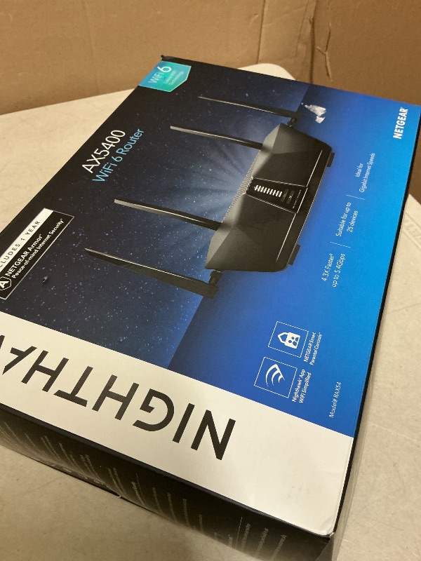 Photo 1 of NETGEAR Nighthawk 6-Stream Dual-Band WiFi 6 Router (RAX54S) – Security Features, AX5400 Wireless Speed, Up to 5.4 Gbps, Covers up to 2,500 sq. ft., 25 Devices - 1-Year Armor Subscription Included