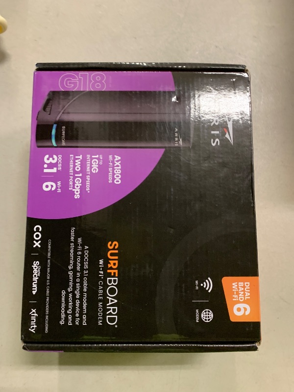 Photo 1 of Arris (G18) - Cable Modem Router Combo - Fast DOCSIS 3.1 Multi-Gigabit WiFi 6 (AX1800), Approved for Comcast Xfinity, Cox, Spectrum & More