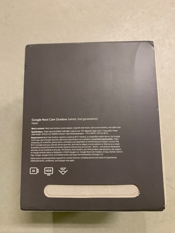 Photo 1 of Google Nest Cam Outdoor (Wired, 2nd Gen) - Security Camera with 2K Video and Gemini, Night Vision, 2-Way Audio - Works with Google Home - 2025 Model - Hazel