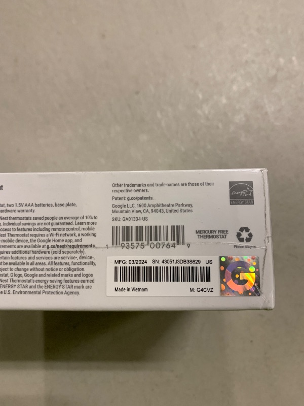 Photo 1 of Google Nest Thermostat - Smart Thermostat for Home - Programmable Wifi Thermostat - Snow