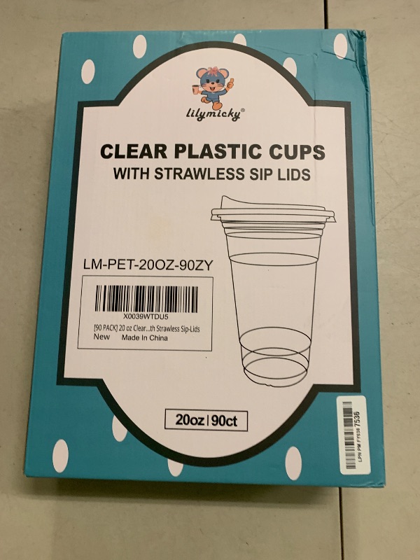 Photo 1 of [90 PACK] 20 oz Clear Plastic Cups With Strawless Sip Lids, Disposable Plastic Cups With Sip Through Lids for Ice Coffee, Smoothie, Slurpee, or Any Cold Drinks