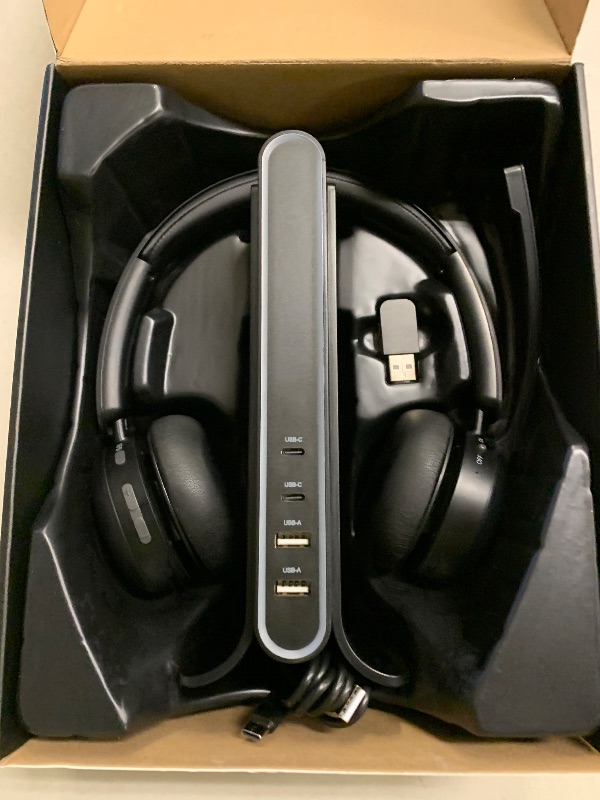 Photo 1 of Bluetooth Headset, Wireless Headset with Mic for Work, Qualcomm Chipeset Dongle, V5.4 Headsets with Microphone for Work, Wireless Noise Cancelling Headphones Busy/Mute Light for PC Computer Office WFH