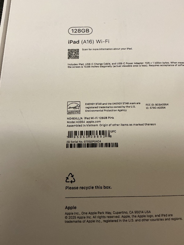 Photo 1 of Apple iPad 11-inch: A16 chip, 11-inch Model, Liquid Retina Display, 128GB, Wi-Fi 6, 12MP Front/12MP Back Camera, Touch ID, All-Day Battery Life — Pink