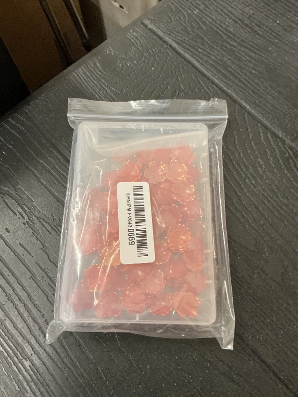 View 2 of 120Pcs Cherry Blossom Acrylic Flower Beads, Shiny Gold-Plated Floral Spacer Beads 5-Petal Gradient Floral Bead for Necklaces Bracelets Earrings DIY Adult Jewelry Making (Red Gradient