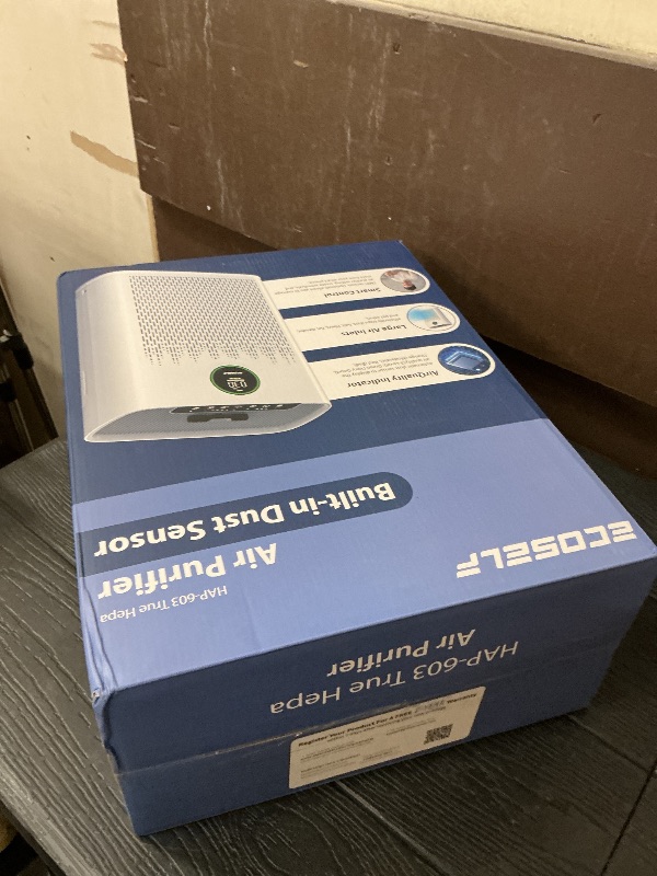 Photo 1 of ECOSELF Smart Air Purifier for Home Large Rooms, with WiFi Control, Covers Up to 2400 Ft², Smart Mode, AQI Display, 22dB Sleep Mode & Aromatherapy with 2X-Power Filtration, HAP603WF, White