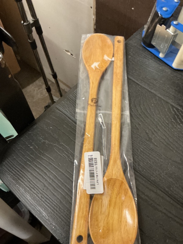 Photo 1 of 2 Pieces 16.5 Inch Wooden Mixing Spoon with Long Handle Non Stick Cookware Wooden Spoons for Stirring, Mixing, Boiling, Burlywood, 74 g
