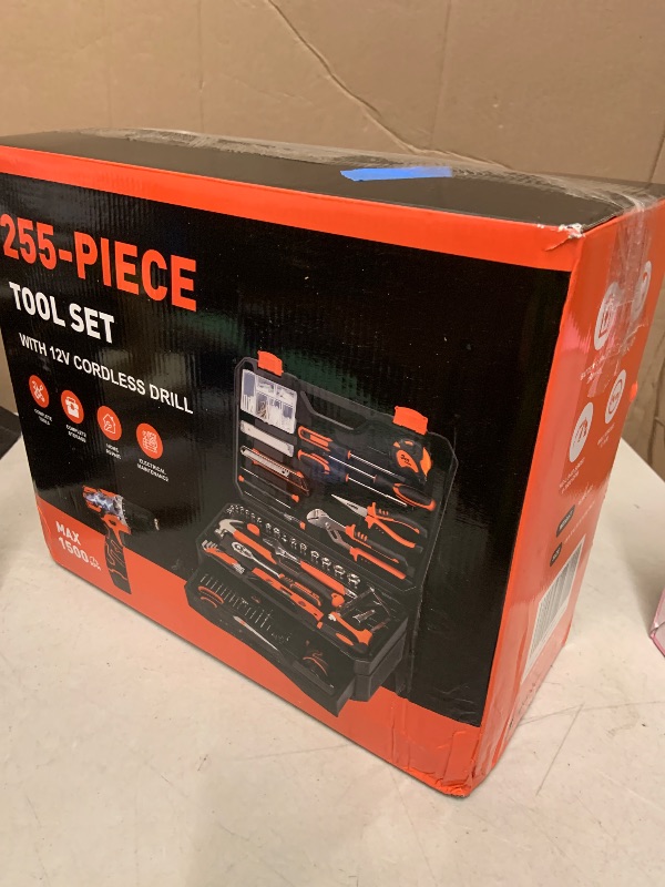 Photo 1 of 255-Piece Tool Set - Tool Kit with 12V Cordless Drill Driver, Toolbox Storage Case with Drawer, General Household Drill Set for DIY Projects, Home Repairs, Handyman