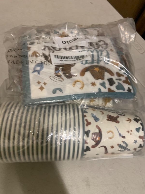 Photo 1 of 171 PCS My First Rodeo Decorations Boy, First Rodeo Birthday Tableware Set with Cake Topper, Cupcake Topper, Tablecloth, Plates and Balloons for Boy 1st Birthday Decorations