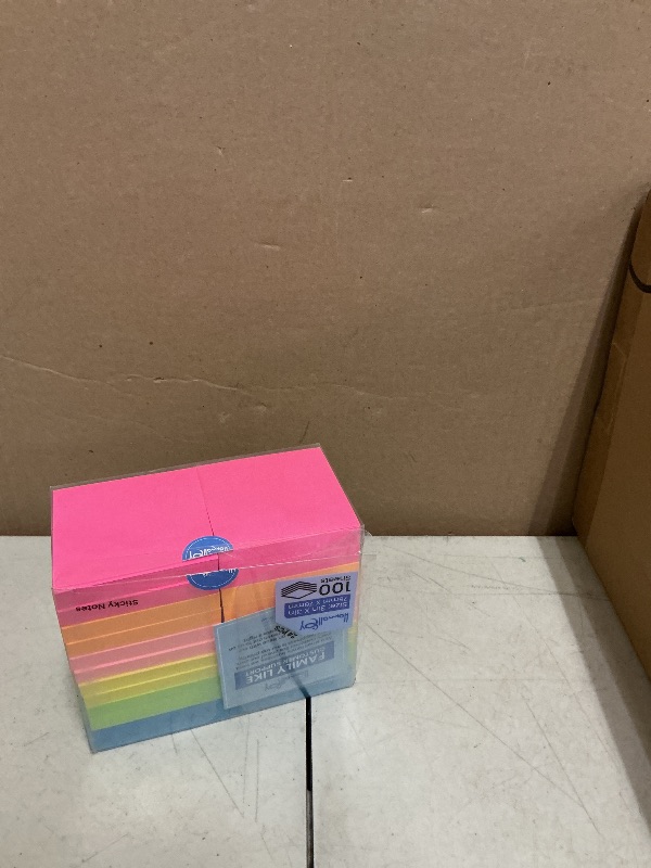 Photo 1 of (24 Pads) Sticky Notes 3x3 in 100 Sheets/Pad, Self-Sticky Note Pads, 6 Bright Colors Super Sticky Pads - Easy to Post for School, Office Supplies, Desk Accessories