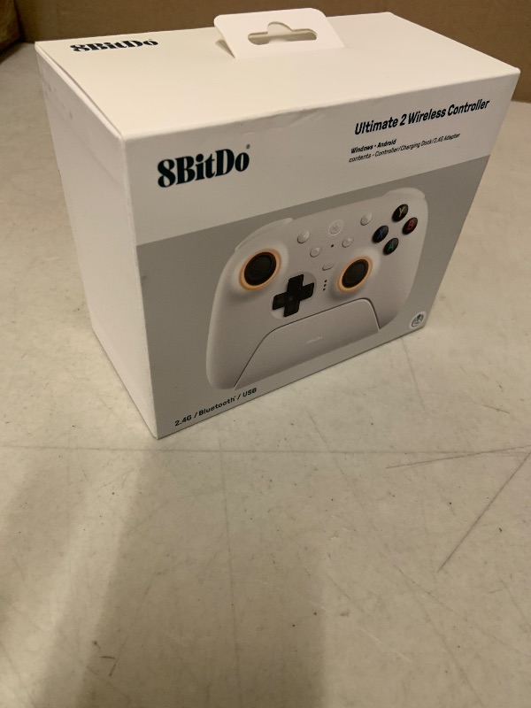 Photo 1 of 8BitDo Ultimate 2 Wireless Controller for Windows PC, Apple, Steam & Android, Gaming Controller with TMR Joysticks, Hall/Tactile Triggers, Motion Control, RGB Fire Ring, 1000Hz Polling Rate, White