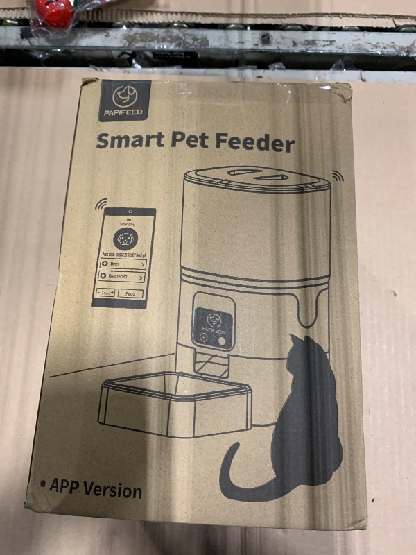 Photo 1 of *** NO POWER ADAPTER *** PAPIFEED 2.4G WiFi Automatic Cat Feeder, 6L/25Cup Automatic Pet Feeder with APP Control for Remote Feeding, Detachable for Easy Clean, Cat Food Dispenser with Alexa,1-10 Meals Per Day for Dog, Black