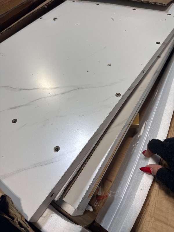 Photo 1 of *****SIMILAR**** Tribesigns Modern Dining Table, 63" Large Kitchen Table for 4-6 People, Unique Rectangular Dinner Table Kitchen & Dining Room Furniture with Faux Marble Tabletop and Geometric Legs