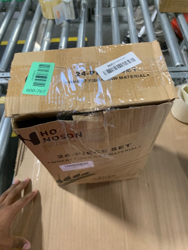 Photo 1 of 24 Pcs Wheat Straw Dinnerware Cutlery Set for Aldult Including Divided Plates Microwave Dishwasher Safe Bowl Unbreakable Tableware Straw Cutlery Spoon Knife Fork(Black)