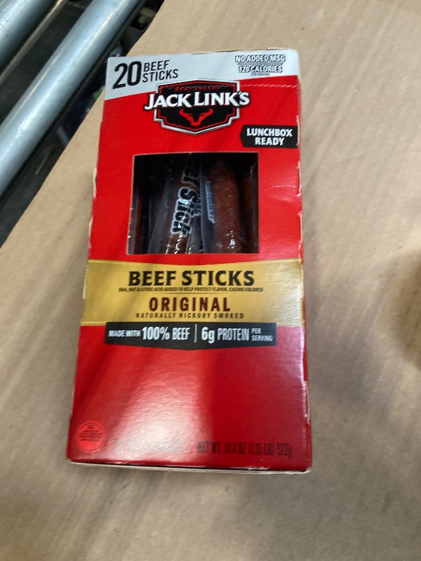 Photo 1 of *** BB 10/14 2026 **** Jack Link's Beef Sticks, Original - Protein Snack, Meat Stick with 6g of Protein, Meat Snack Sticks Made with 100% Beef, Keto Friendly, Individually Wrapped - 0.92 Oz. (20 Count)