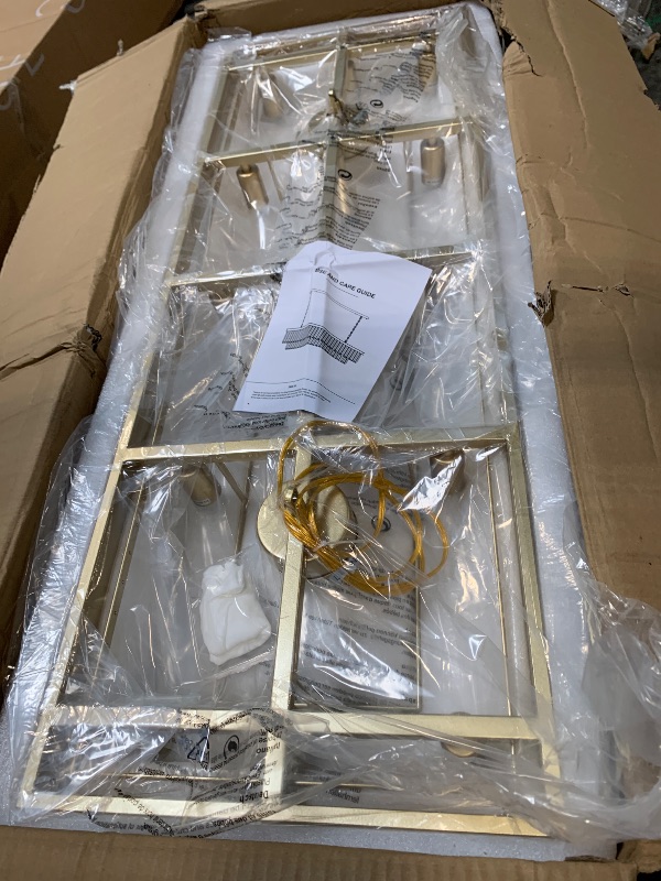 Photo 1 of  **Factory Sealed** Gold Rectangular Chandelier 40 Inch-10-Light Luxury Crystal Pendant Lighting for Dining Room, Kitchen Island & Bar-Adjustable Height, Flush Mount Ceiling Fixture,Premium Lighting Fixture(Gold, L-40")