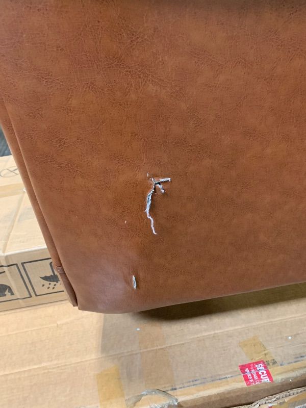 Photo 1 of **MINOR RIP** Castalia Tufted Club Chair with Nailhead Trim - Cognac Brown/Natural