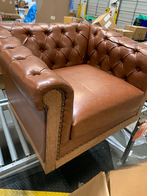 Photo 1 of **MINOR RIP** Castalia Tufted Club Chair with Nailhead Trim - Cognac Brown/Natural
