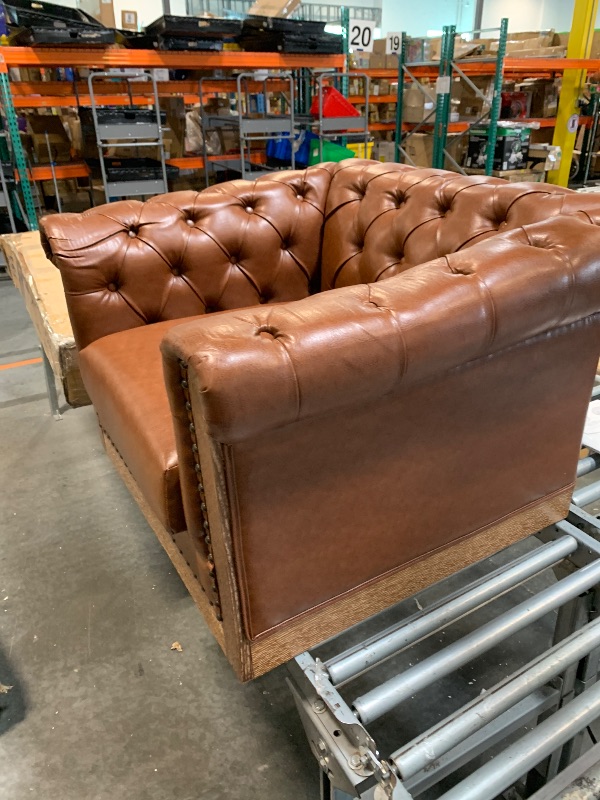 Photo 1 of **MINOR RIP** Castalia Tufted Club Chair with Nailhead Trim - Cognac Brown/Natural