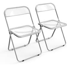 Photo 1 of Real Relax Acrylic Folding Chairs ,Foldable & Stackable Clear Chairs with Metal Chrome Frame, Indoor and Outdoor, for Home, Office, Party & Events, Set of 2,350LB,Transparent