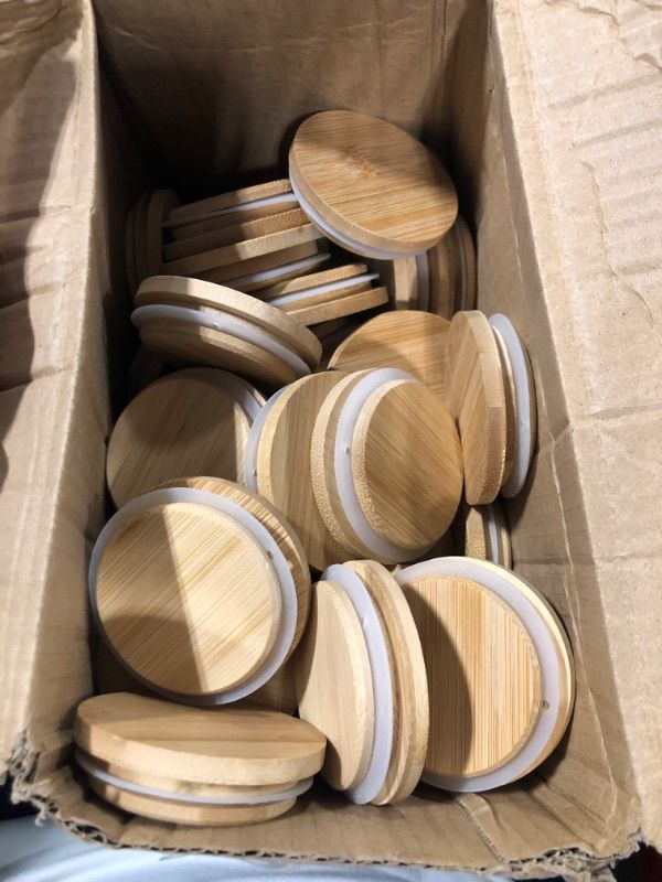 Photo 1 of **MISSING WIDE MOUTH LIDS** Afcabakila 40 Pcs Bamboo Mason Jar Lids, Reusable Natura Wooden Storage Canning Lids with Silicone Ring, 20pcs Regular Mouth 20pcs Wide Mouth Home Kitchen Container Covers Food Grade Fit and Airtight