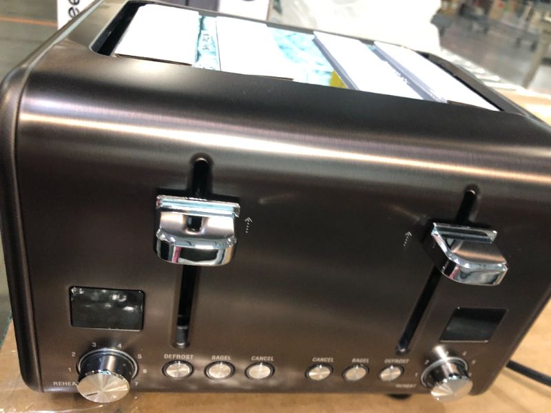 Photo 1 of ***MINOR DAMAGE REVIEW LIVE PHOTO FOR REFERENCE***SEEDEEM 4 Slice Stainless Toaster with LCD Display, 7 Shade Settings, Wide Slots, Bagel/Defrost/Reheat Functions, Removable Crumb Tray, 1800W
