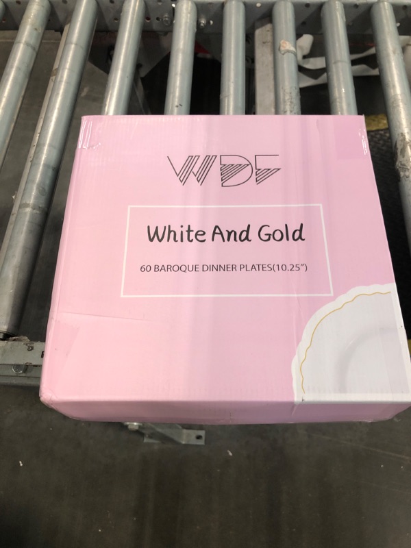 Photo 1 of **BIG PLATES ONLY**
WDF 60pcs White and Gold Plastic Plates - Baroque White With Gold of 30 Heavy Duty Gold dinner plates 10.25inch, 30 Salad Plates 7.5inch Perfect for Christmas/Weddings/Party/Birthday