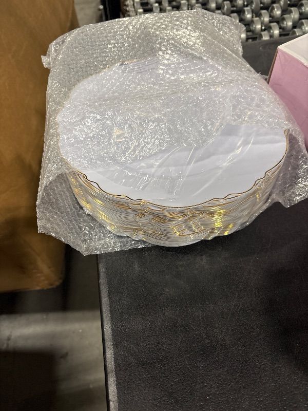 Photo 1 of **BIG PLATES ONLY**
WDF 60pcs White and Gold Plastic Plates - Baroque White With Gold of 30 Heavy Duty Gold dinner plates 10.25inch, 30 Salad Plates 7.5inch Perfect for Christmas/Weddings/Party/Birthday