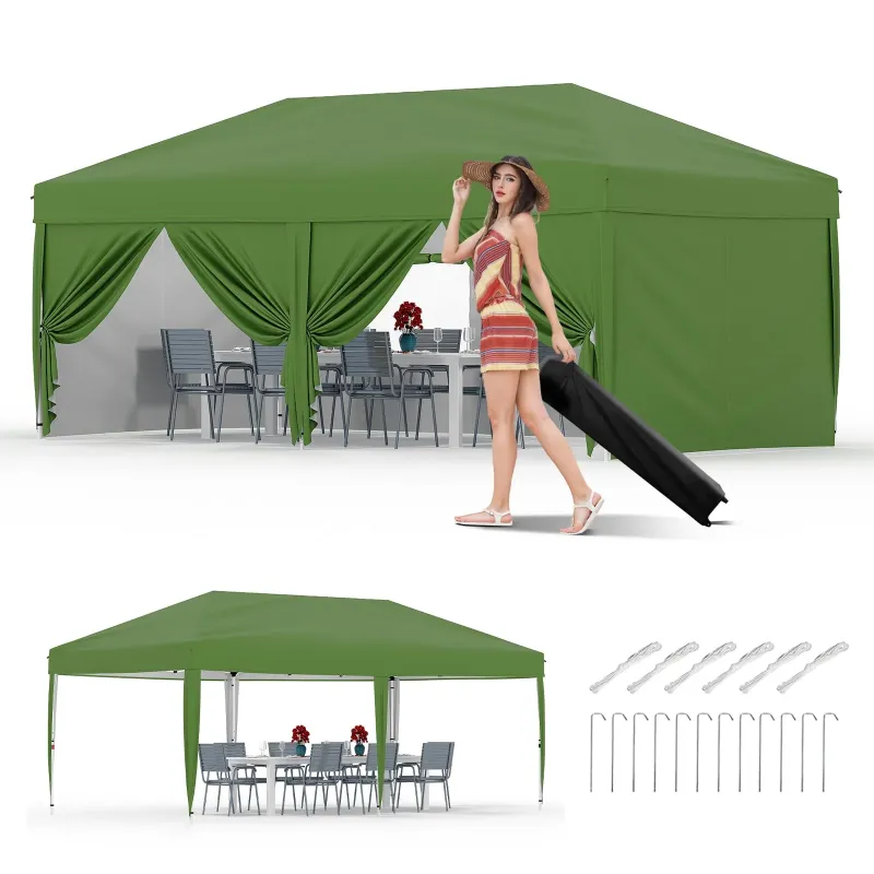Photo 1 of 10x20 Pop Up Canopy Tent Outdoor Waterproof UV Protection Heavy Duty Metal Frame Foldable with Carry Bag for Camping Events