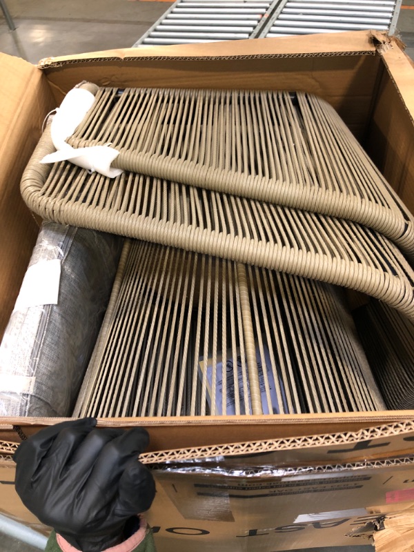 Photo 1 of ** FACTORY SEALED**EAST OAK Breezeway Patio Furniture Set, 3-Piece Outside Bistro Set Handwoven Rattan Wicker Chairs with Waterproof Cushions, Tempered Glass Table, Outdoor Conversation Set for Porch, Brown & Light Grey