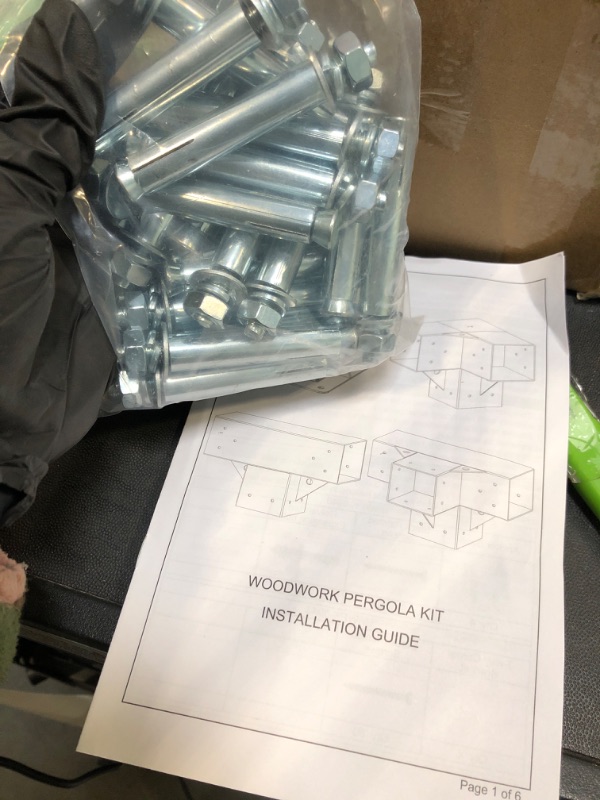 Photo 1 of ** MISSING SCREWS**
Neorexon Pergola Bracket Kit Elevated Wood Stand Kit Woodwork 4" x 4" (Actual 3.5" x 3.5"), Solid Steel DIY Pergola Hardware Kit, 6PCS Base Bracket & 4PCS 3-Way Corner Bracket & 2PCS 4-Way Bracket