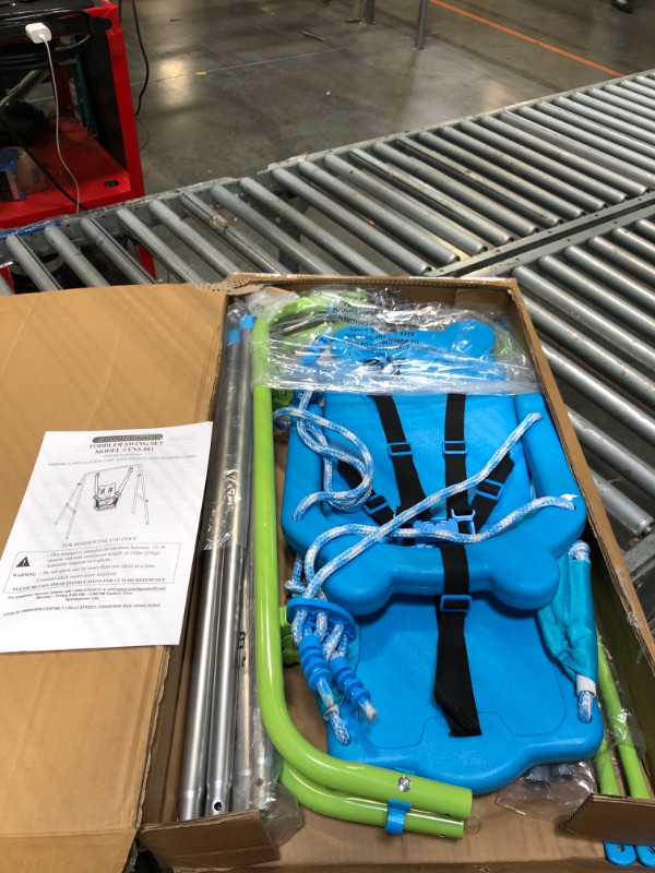 Photo 1 of ** MISSING SOME HARDWARE**
Sportspower My 1st Toddler Swing - Heavy-Duty Baby Indoor/Outdoor Swing Set with Safety Harness, Blue, 52"L x 55"W x 47"H