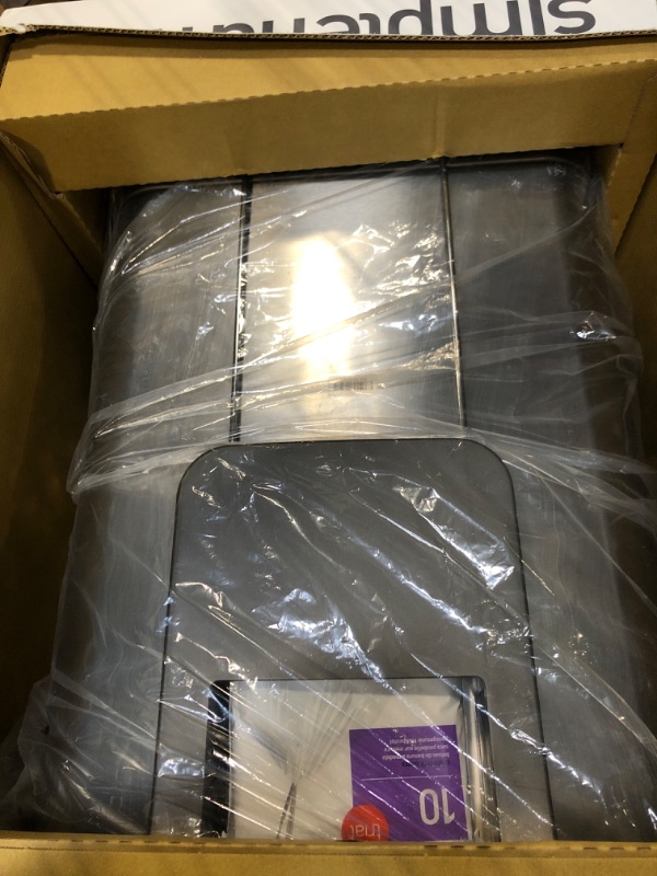 Photo 1 of *Dirty item/used* simplehuman 55 Liter / 14.5 Gallon Rectangular Hands-Free Kitchen Step Trash Can with Soft-Close Lid, Brushed Stainless Steel