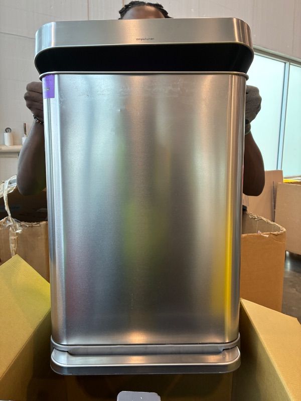 Photo 1 of *Dirty item/used* simplehuman 55 Liter / 14.5 Gallon Rectangular Hands-Free Kitchen Step Trash Can with Soft-Close Lid, Brushed Stainless Steel