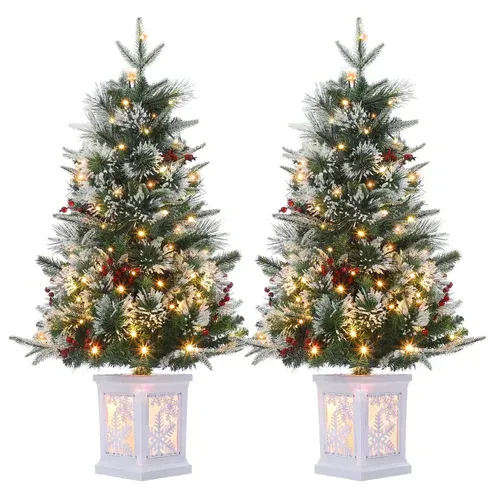Photo 1 of ** ONE TREE DOES NOT LIGHT UP**
Garvee 3ft Mini Christmas Tree, 2 Set Pre-Lit Artificial Tree with 78 Lights, Tabletop Christmas Tree with 8 Lighting Modes, Snow Flocked Xmas Tree with Snowflake Base, Battery Operated