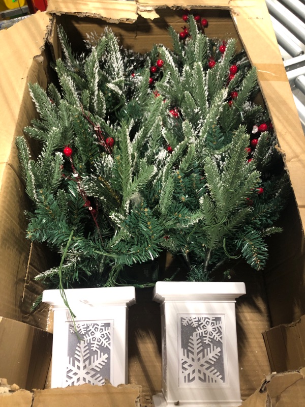 Photo 1 of ** ONE TREE DOES NOT LIGHT UP**
Garvee 3ft Mini Christmas Tree, 2 Set Pre-Lit Artificial Tree with 78 Lights, Tabletop Christmas Tree with 8 Lighting Modes, Snow Flocked Xmas Tree with Snowflake Base, Battery Operated