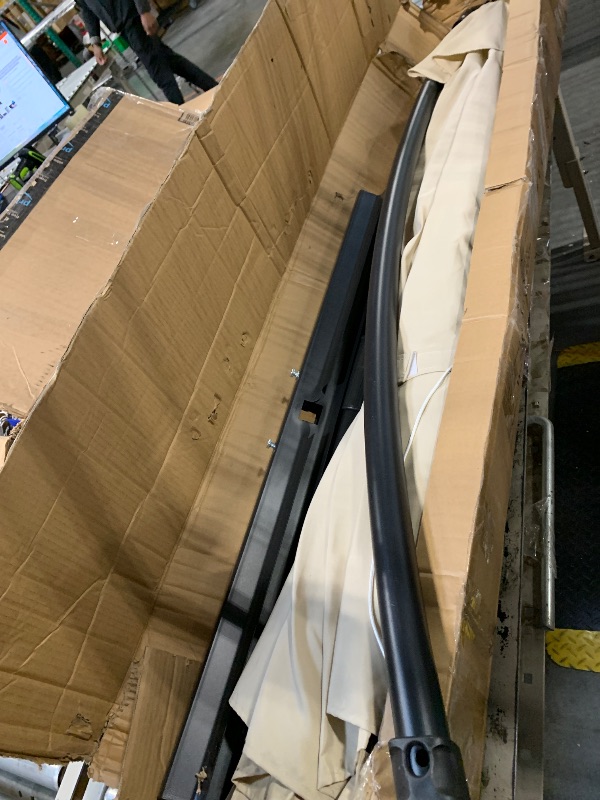 Photo 1 of ***121 KG****Garvee 15 ft Rectangular Patio Umbrella with Base Included - Large Patio Umbrella with Crank Handle, UV Protection for Outdoor Market, Backyard, Pool - Beige