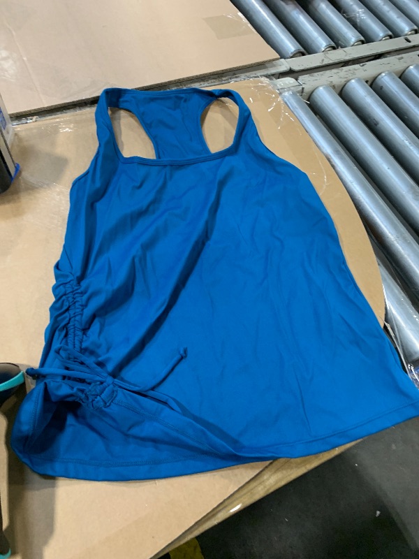 Photo 1 of ***BLUE**CRZ YOGA Pima Cotton Ruched Side Tank Tops for Women - Workout Athletic Casual Racerback Crewneck Loose Sleeveless Shirts Green Jade Small