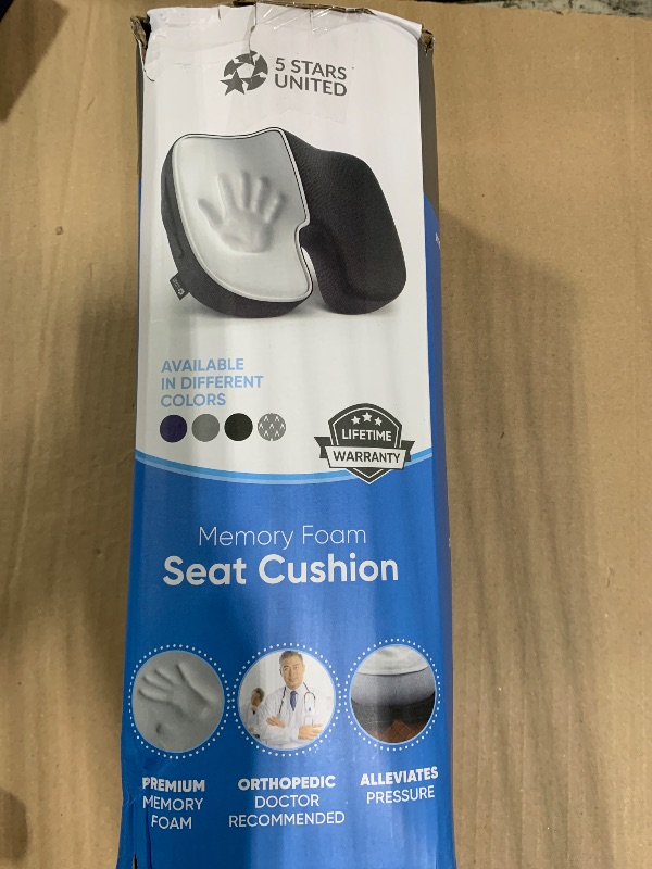Photo 1 of ** DAMAGE TO THE BOX *** 5 STARS UNITED Seat Cushion for Tailbone Pain Relief – Memory Foam Cushion for Coccyx, Hip, Hemorrhoid, Sciatica & Post-Surgery Recovery – Wheelchair, Car, Desk, Gaming & Office Chairs, L Gray