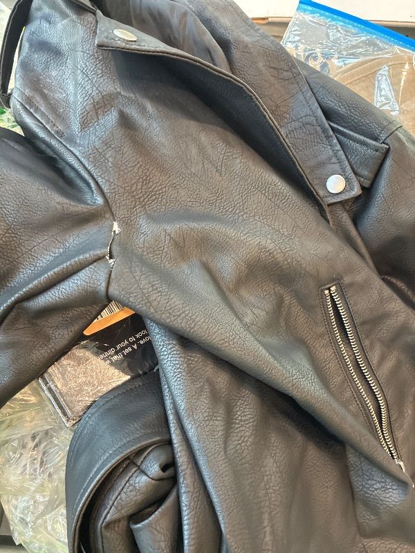 Photo 1 of **MINOR DAMAGE**
 Leather Jackets for Men, Faux Bomber Jacket Mens Motorcycle Lapel Asymmetric Zip-Up Belt Slim Fit Biker Coat Black XL
