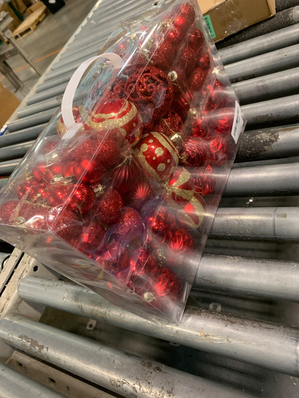 Photo 1 of 100PCS Christmas Ball Ornaments, Assorted Shatterproof Christmas Tree Decorations, Seasonal Decorative Hanging Baubles Decor Set for Xmas/Holiday/Party, Glitter&Painting Ornament Set (Red Gold)